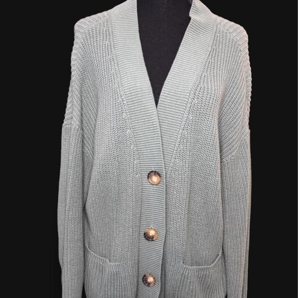SO Goods For Life Womens Chunky Knit Button Front Cardigan Sweater Sage Green M